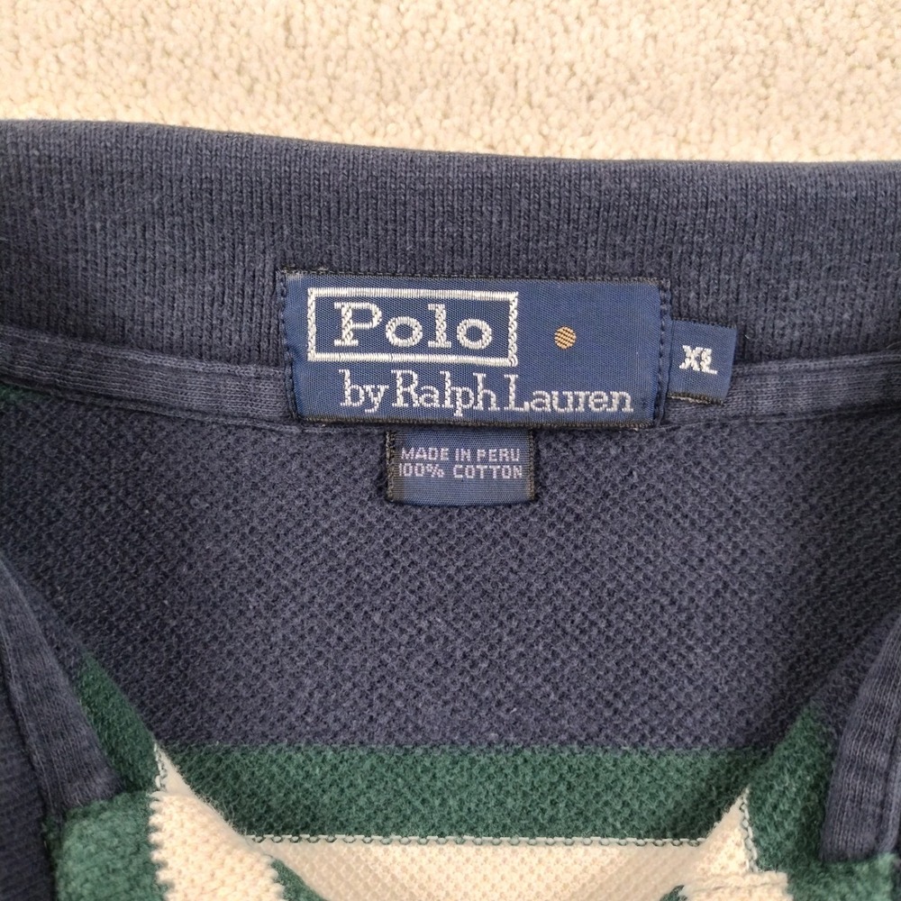 VTG Polo Ralph Lauren Shirt Men's XL Blue Green Stripe Pique Rugby Preppy 90's - Picture 3 of 7